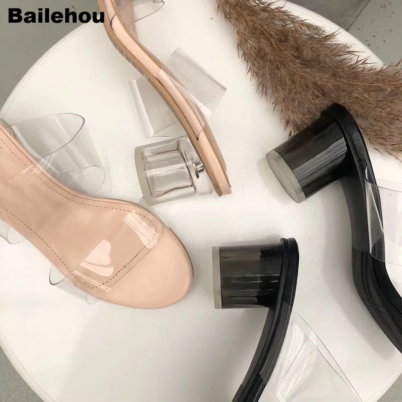 Bailehou/женские шлепанцы на прозрачном каблуке коллекция 2019 года Летние прозрачные