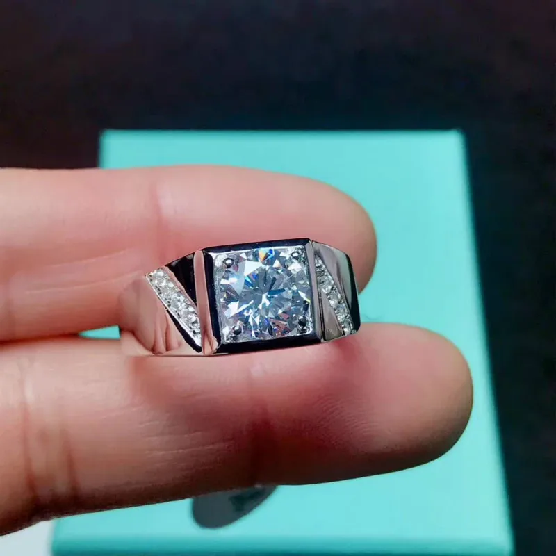 

Classic 2ct Carat Square Moissanite Engagement Rings men's 925 Sterling Silver Platinum Plated Rings Male D Color VVS1 CLARITY