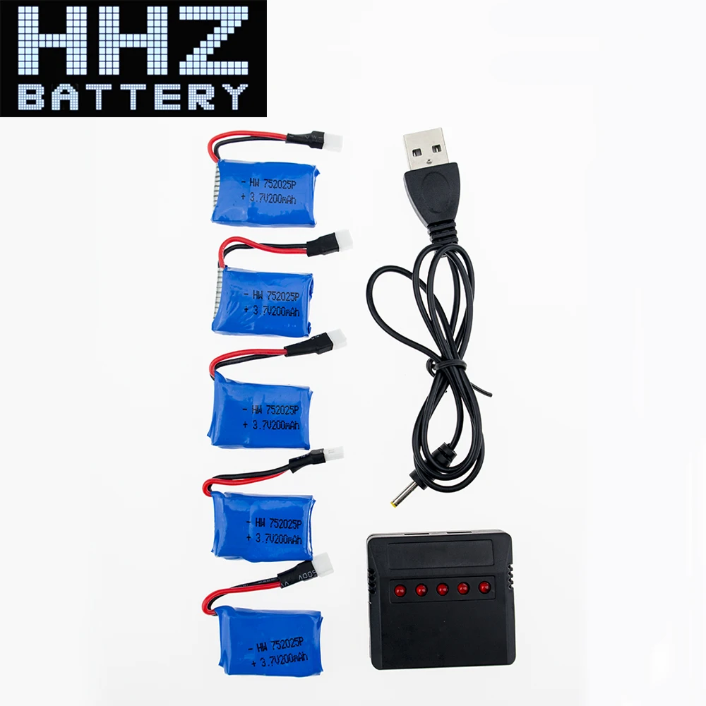 5pcs Syma X11 X11C 3.7V Lipo 200mAh 20C Battery With 5in1 USB Fast Charger Set For X4 X13 Quadcopter RC Drone Airplane Part | Игрушки и