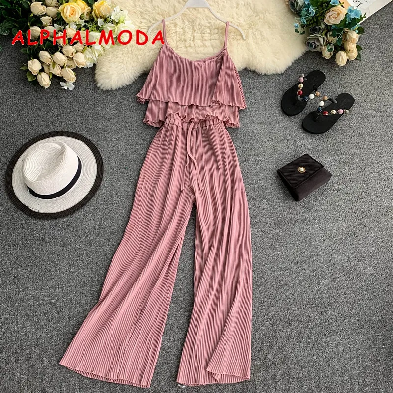 ALPHALMODA гофрированный топ на бретельках + плиссированные широкие брюки женские