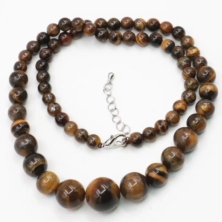 Natural Tiger Eye Stone Round Beads Necklace for Women 6-14mm Yellow Tower Beaded Chain Choker Accessories Jewelry 18inch A439 | Украшения