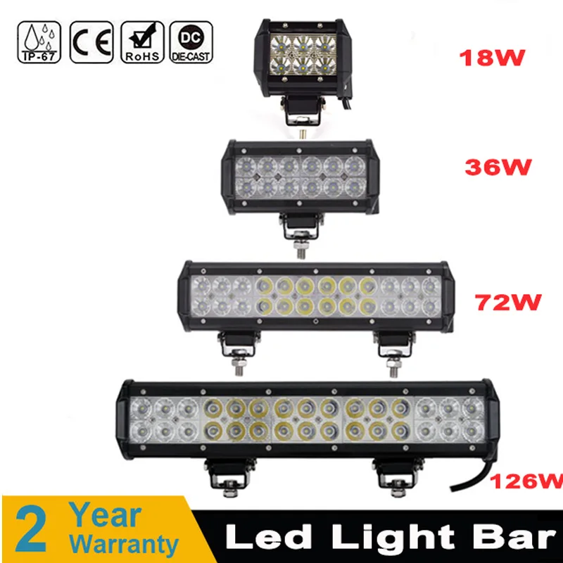 

2pcs 18W 36W 72W 126W Led Light Bar Work Lights 12v Spot Flood Combo Beam for Truck Tractor ATV SUV 4X4 4WD Offroad Headlights