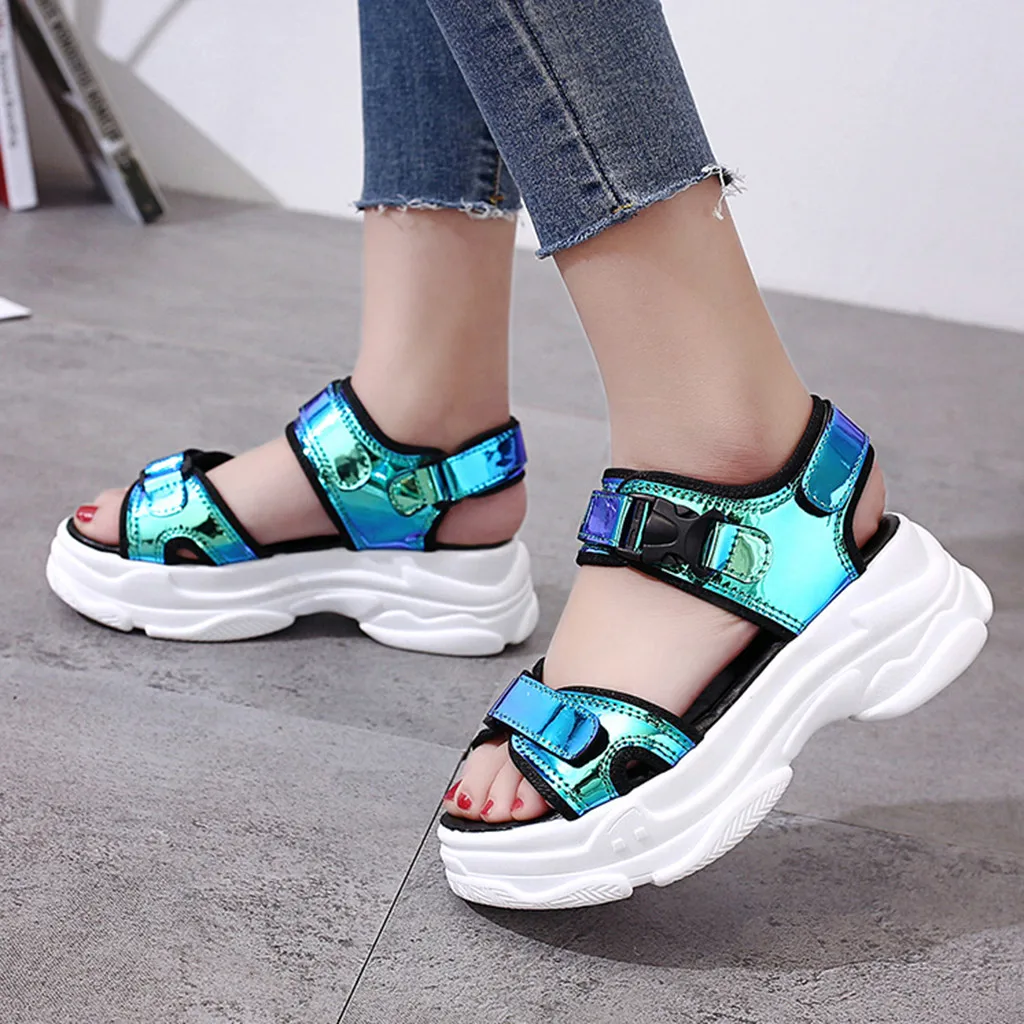 SAGACE/Босоножки женская обувь с блестками на толстой подошве открытым носком