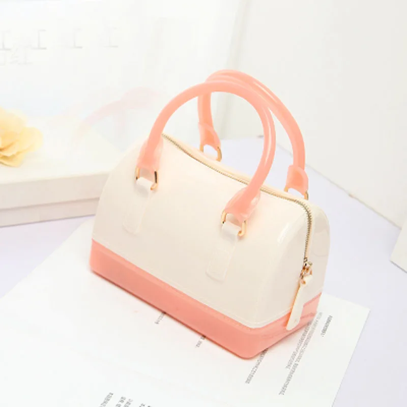 White and Pink JELLYOOY маленький размер 18 см ПВХ Мини Женская Желейная сумка детская подушка сумка на плечо карамельный цвет Силиконовая Сумка-тоут пляжная сумка-мессенджер - Цвет: White and Pink