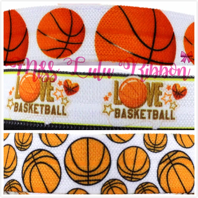

5/8"16mm Love Basketball Printed Fold Over Elastic Ribbon Sport Patterns DIY Party Decoration Hair Band Making 50yards/roll