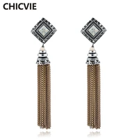 chicvie fashion yellow geometric statement drop earrings for women crystal alloy gold color tassel jewelry gifts ser160109