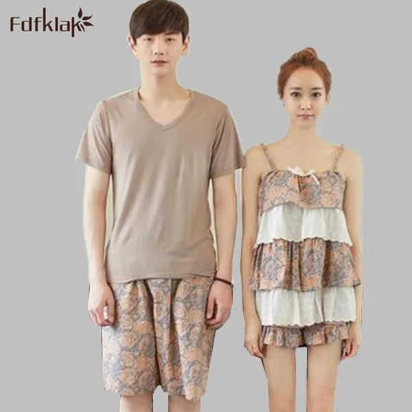New Korea summer couple pajama sets plus size cotton pajamas homewear pyjamas sleepwear women or men pijamas S0108 | Женская одежда