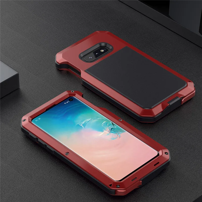 Luxury Doom Armor Case For Samsung Galaxy S10E Metal Case Shockproof Glass Film+Full Protective Rugged Military Protection Cover