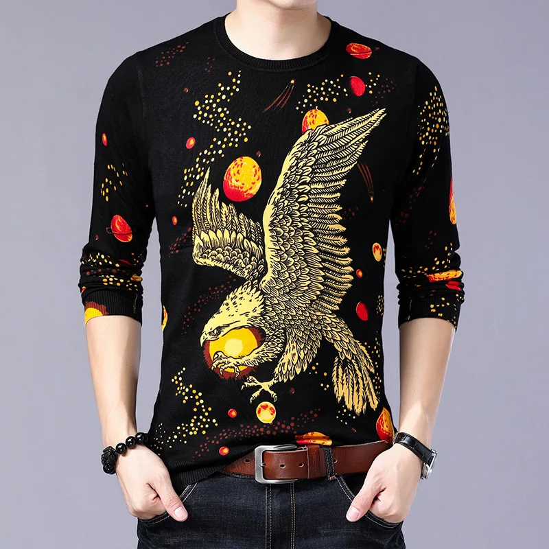 

Модный пуловер с изысканным 3D рисунком орла, осенний свитер, новинка 2018, качественный мягкий эластичный хлопковый свитер