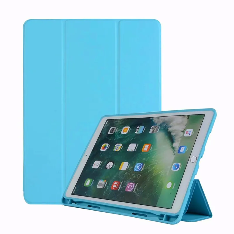 Sky blue Смарт-чехол из полиуретановой кожи для Apple iPad Air 3 10,5 с держателем карандаша мягкий силиконовый задний Чехол для iPad Pro 10,5 дюймов - Цвет: Sky blue