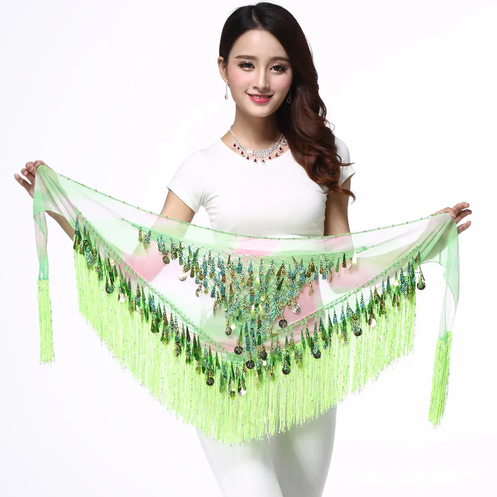 Новый пояс для танца живота Индийский Золотая монета кисточка блесток Bellydancing хип