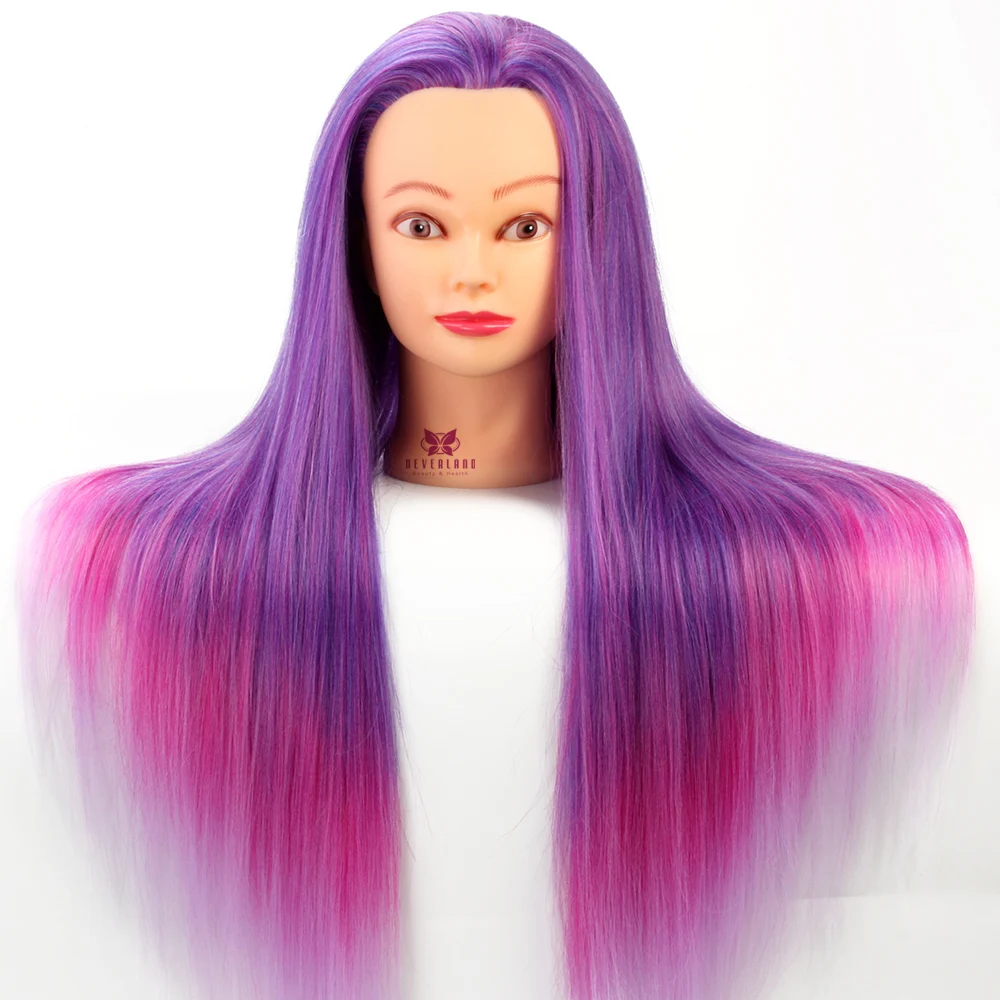 26'' Hair Braiding Head Doll Salon Training Purple Ombre Hairdressing Mannequin Synthetic Dummy + Clamp | Дом и сад