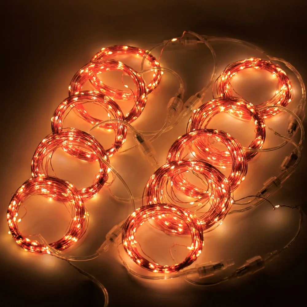 100 м 10 упак. Соединительная серия 3В 33фт 100LED медная проволока Наружное освещение
