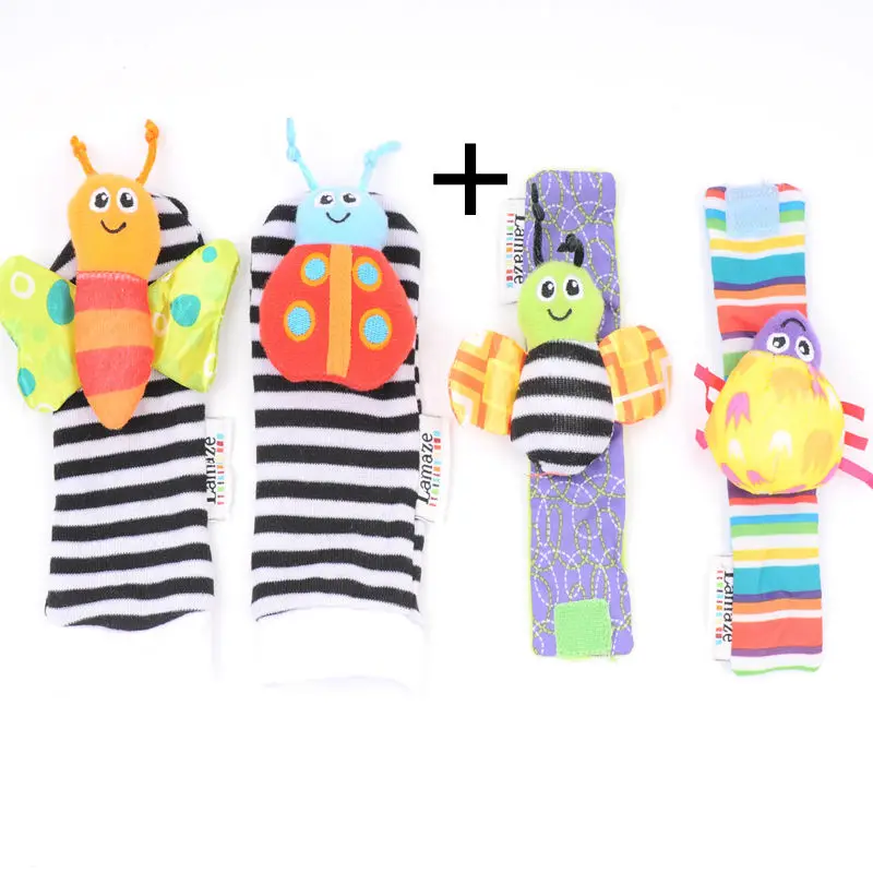 2 Pair Loozykit/Носки для маленьких детей; погремушки; игрушки; погремушки на запястье; носки для ног; носки для малышей с милыми рисунками животных; игрушки-погремушки - Цвет: 2 Pair