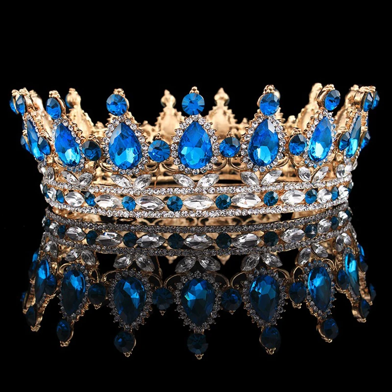 Свадебные аксессуары для волос Тиара морской синий цвет Хрустальная корона