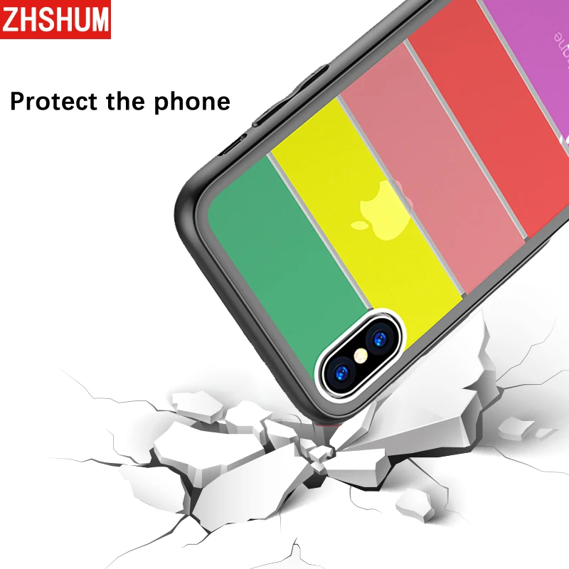 Роскошный цветной чехол из закаленного стекла для Iphone X 8 7 Plus силиконовый в