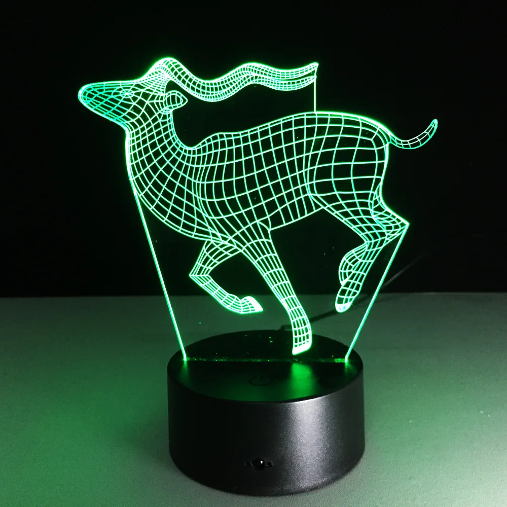 7 цветов Antelope лампа 3D визуальные Светодиодные ночные светильники для детей