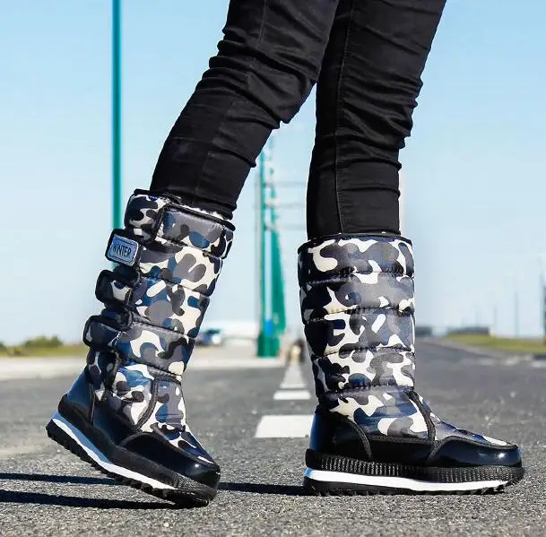 Gray camouflage Мужские ботинки; зимние ботинки на платформе для мужчин; толстая плюшевая Водонепроницаемая Нескользящая зимняя обувь; большие размеры 36-47 - Цвет: Gray camouflage