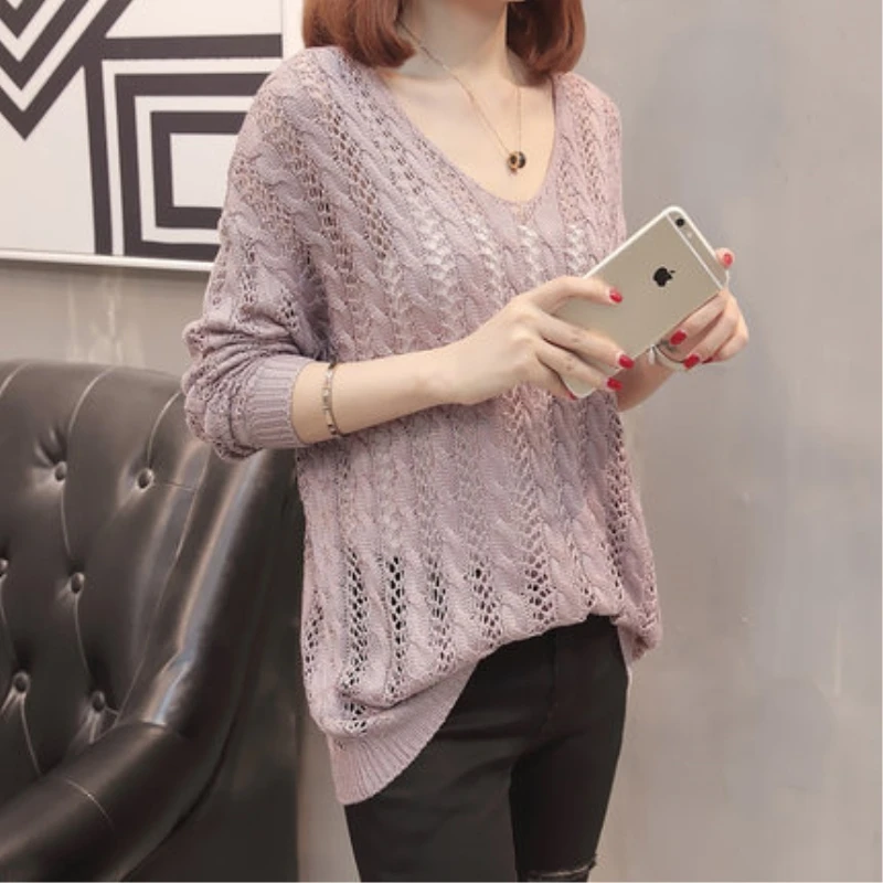 Женские свитера и пуловеры 2018 Весна Осень Свитера открытой вязки женский