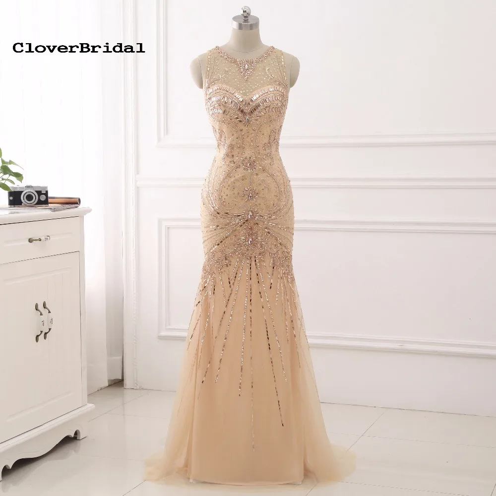 CloverBridal Иллюзия цветные цвета шампанского с рукавами ornes de beads sirene robe semree Long 2017 balayer