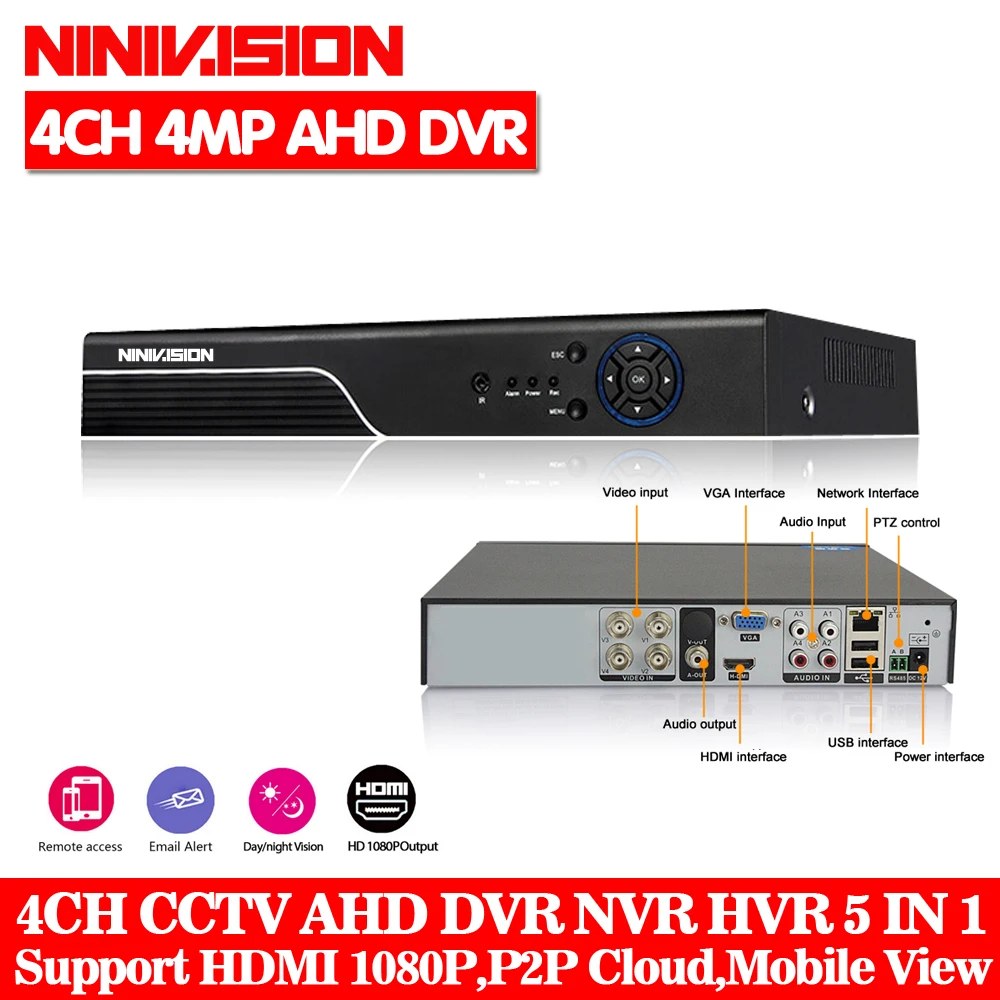 NINIVISION 5 в 1 CCTV DVR 4CH 8CH AHD 4MP 3MP 1080P H.264 гибридный видеорегистратор для TVI CVI аналоговая