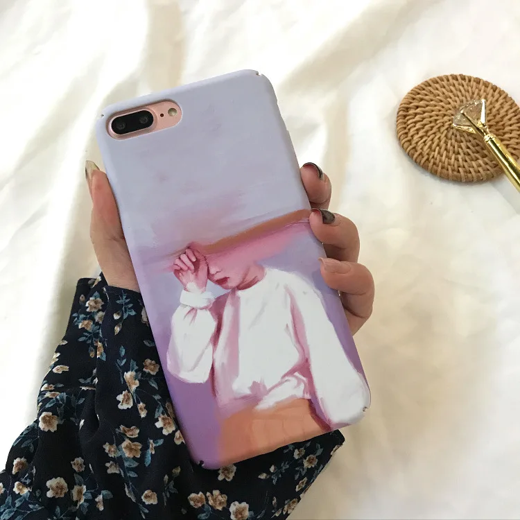 Fashion Abstract Art Retro Oil Girl Phone case For iphone x Hard PC Frosted back cover 6 6s 7 7plus coque fundas |