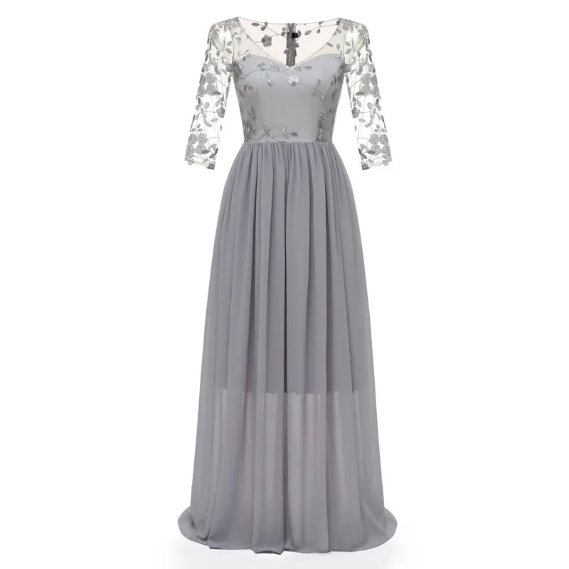 Высококачественное кружевное длинное вечернее платье с треугольным вырезом