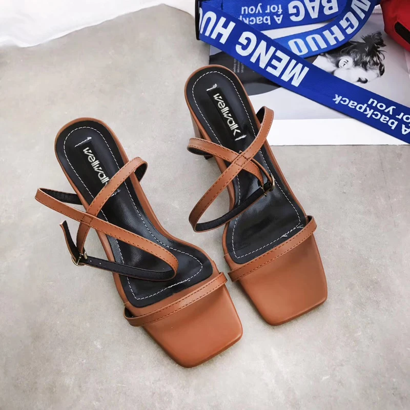 Wellwalk/женские босоножки шлепанцы на массивном каблуке женские летние ползунки