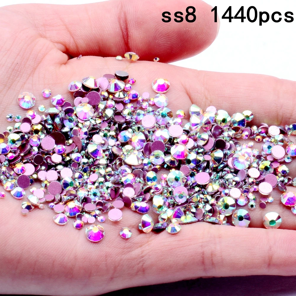 AB ss8 1440pcs Кристалл AB много размеров без горячей фиксации с красной подошвой хрустальные стразы стекло клей для свадебных платьев DIY украшения для ногтей - Цвет: AB ss8 1440pcs