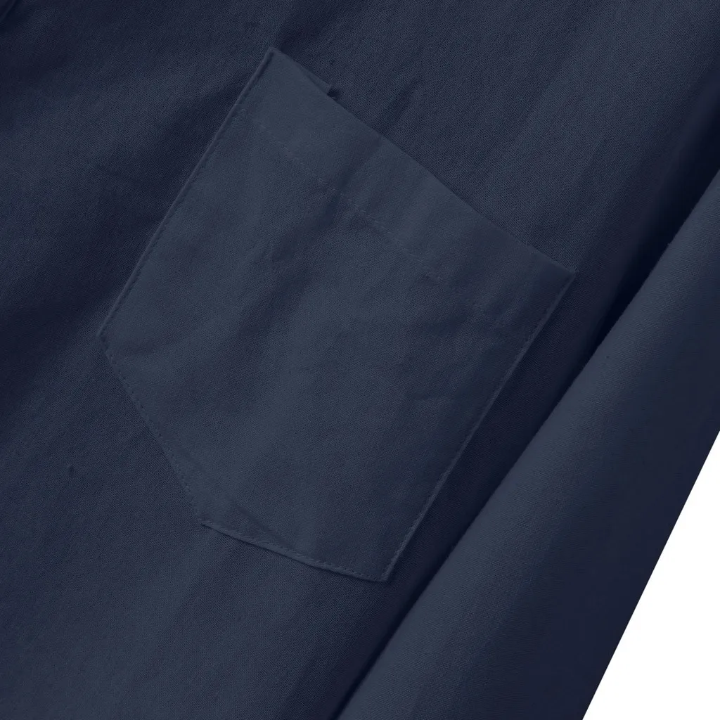 5XL мужские льняные хлопковые рубашки с длинным рукавом и стоячим воротником, однотонные свободные осенние Рубашки, модная классическая мужская одежда