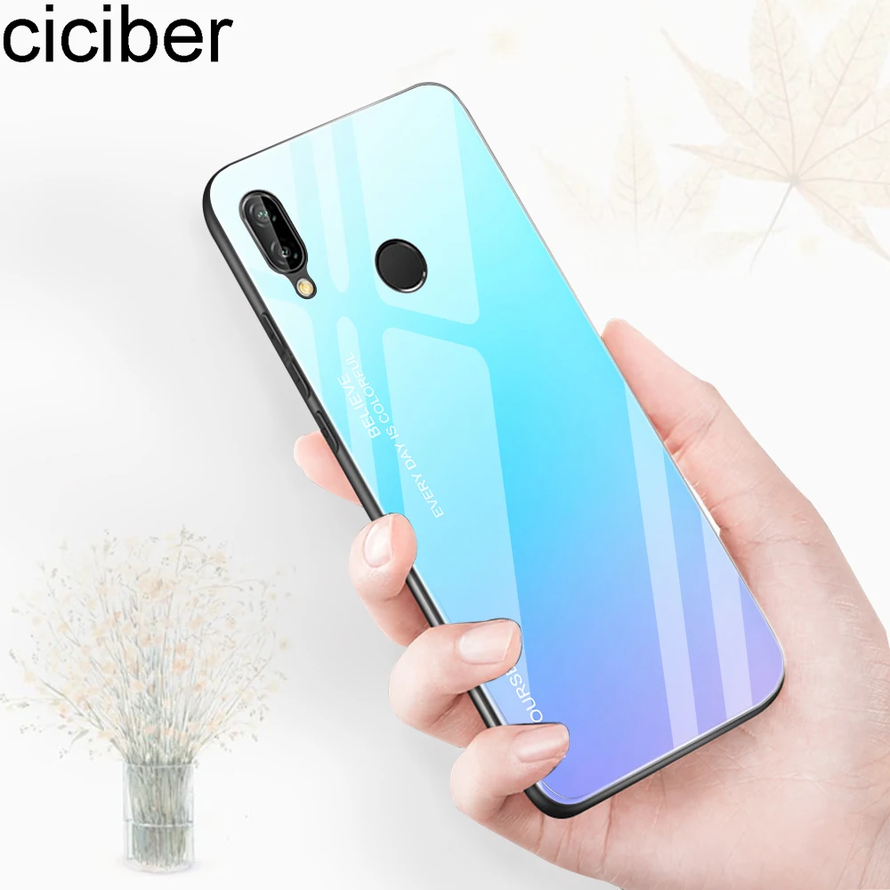 ciciber Gradient Tempered Glass Cover for Huawei P20 Pro Hard Back Colored Phone case huawei Lite Coque Funda Capa |