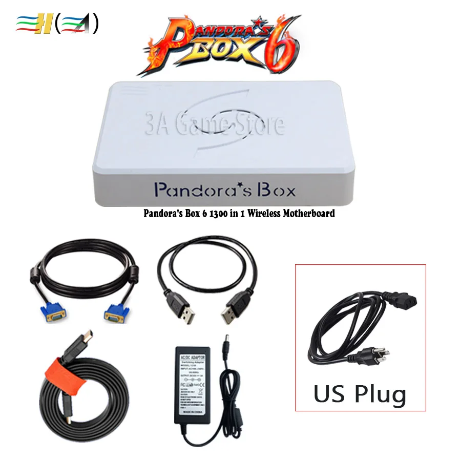PB6w US plug Pandora box 6 беспроводная версия материнской платы 1300 в 1 поддержка fba mame 3d игры для беспроводной аркадной консоли HDMI VGA USB к ПК ТВ - Цвет: PB6w US plug