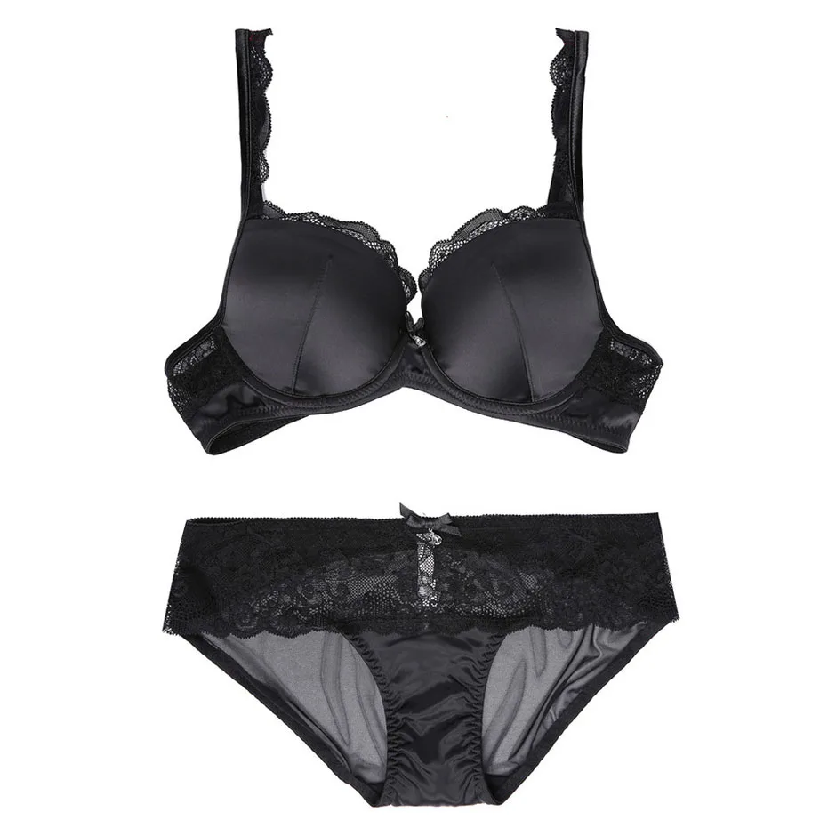 New silk lace women bra set push up intimates deep-v neck lingerie suit French ladies sexy underwear sets transparent panties | Женская