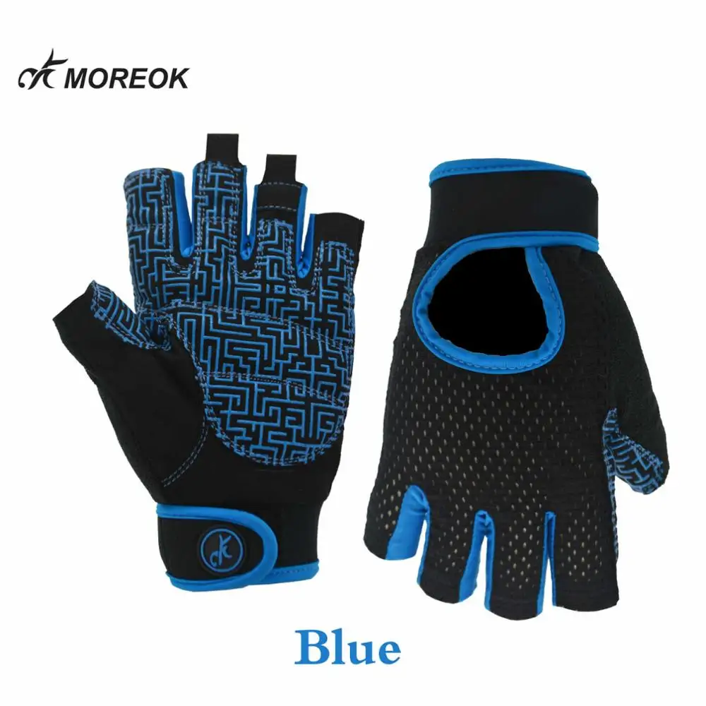 MK100Blue MOREOK лайкра тренажерный зал фитнес тренировки тяжелая атлетика перчатки дышащие противоскользящие планки с регулируемым ремешком - Цвет: MK100Blue