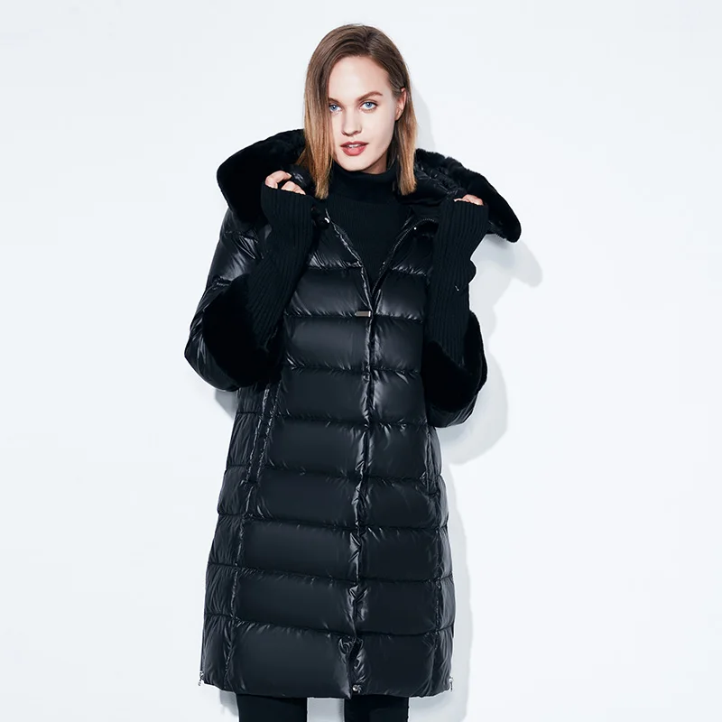 Snowclassic зимняя шляпа настоящие волосы воротник хлопок куртка пуховик мода теплая куртка XL манжеты съемный европейский стиль моды - Цвет: black