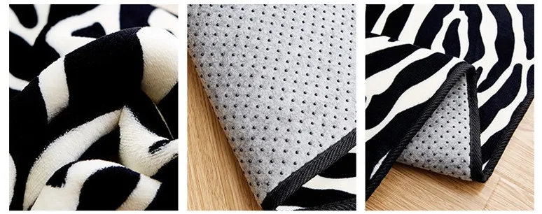 

3 sizes black white Soft Carpet zebra Stripe Anti-slip thick Coral Fleece Mat for Living Dining Bedroom Hall Door Rugs Mats B239