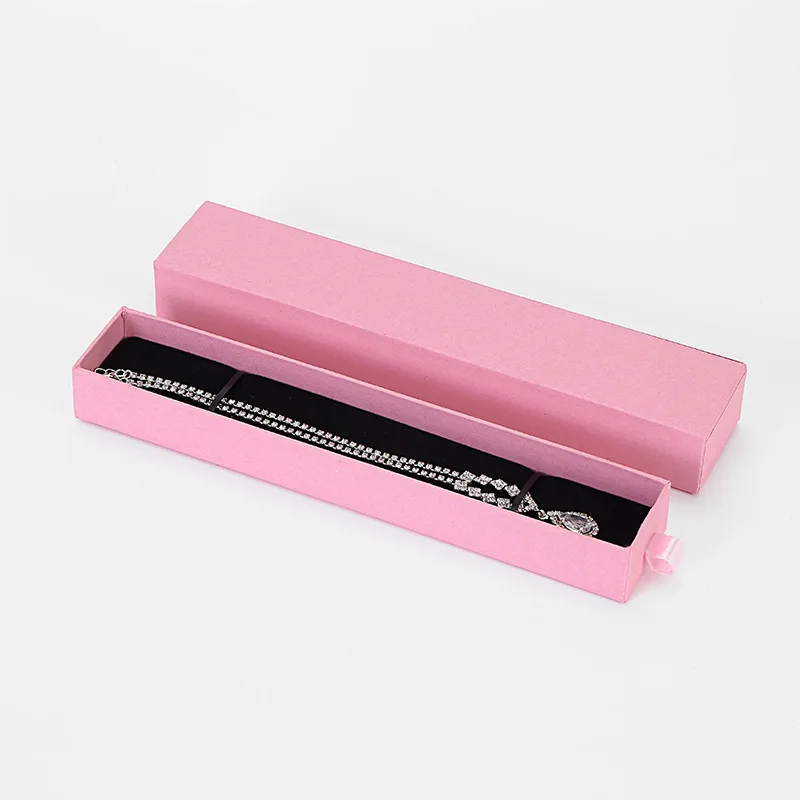 Pink 4x21x3cm Черная коробка для ювелирных изделий из крафт-бумаги с губчатым ящиком для сережек, колец, ожерелья, браслетов, белая бумажная подарочная упаковка для ювелирных изделий - Цвет: Pink 4x21x3cm