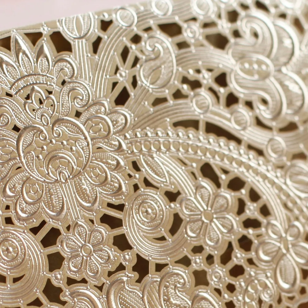 Pink/Red/Gold Wedding Cards for Guests with Free Print Gift Card Elegant Laser Cut Invitations Paper 50pcs | Дом и сад