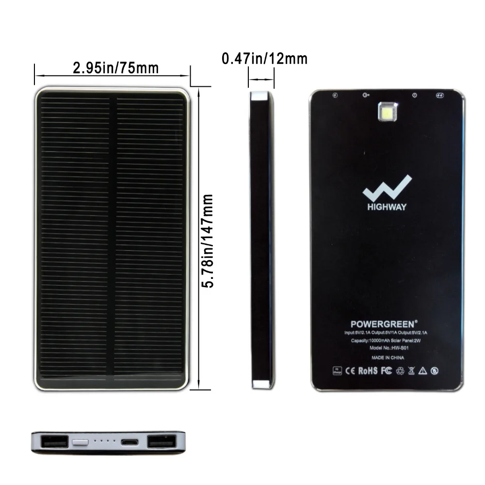 Внешний аккумулятор на солнечной батарее 5 В 2 А 10000 мАч|quick charger|5v 2asolar pack |