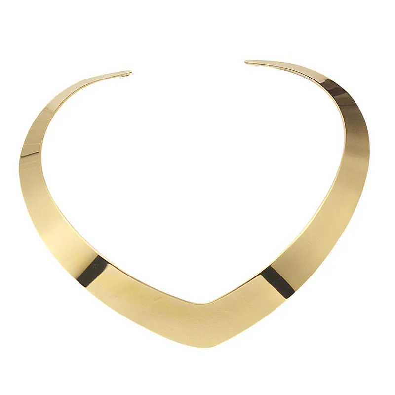 Фото New Design Stainless Steel Yellow Color Nice Heart Shiny Plain Choker Necklace Women Punky Necklace Jewelry European Style №3