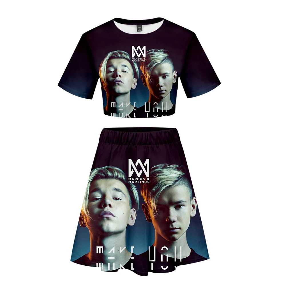 Женские комплекты с объемным принтом Marcus &amp Martinus Модный укороченный топ