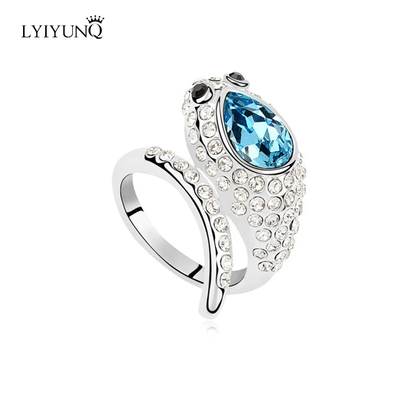 Fashion Brand Silver Plated Lovely Animal Fine Jewelry Trendy Cute Snake Girls Crystal Wedding Rings For Women | Украшения и