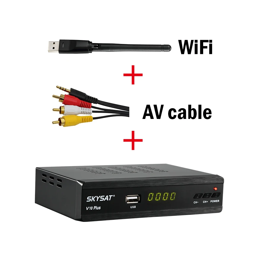 SKYSAT V10 Plus DVB-S2 HD спутниковый ресивер с автомагнитолой PowerVu Biss CS cccamd Newcamd IPTV Youtube LAN WiFi 3g обновление онлайн - Цвет: AV Cable WIFI