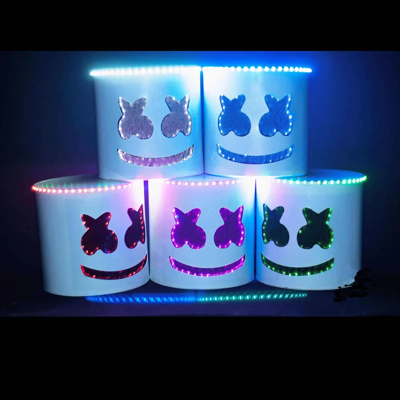 Dj Flash Type Marshmello Mask Cosplay Props LED Luminous Full Head Masks Future Bass Bar Music Halloween Party Helmet | Тематическая