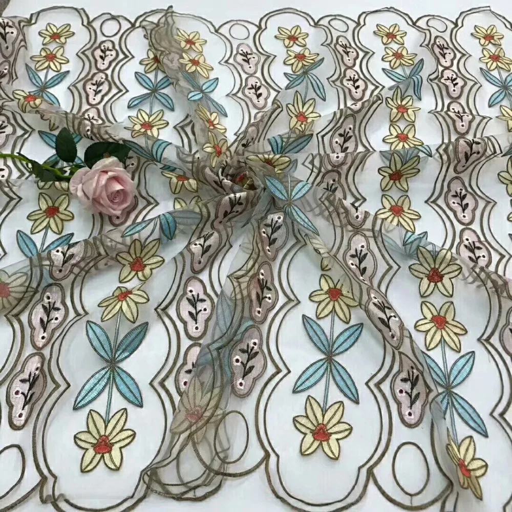 130 CM Latest style Organza embroidered Summer dress lace fabric fashion multicolored floral French Chantilly | Дом и сад