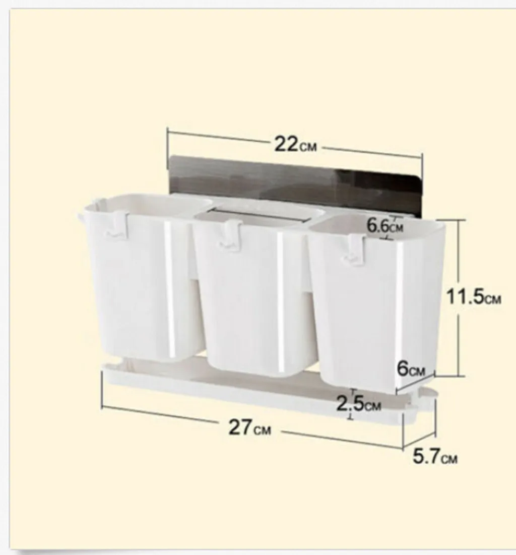 

Magic Non-trace Tape Tableware Hooks Kitchen Tableware Drain Storage Box Three Cage Hooks Chopsticks Spoon Fork Drain Hook