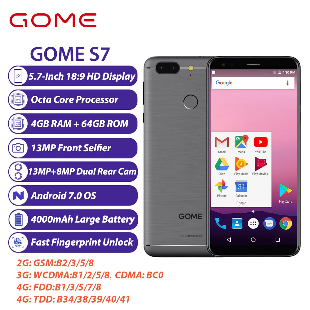 GOME P8 мобильный телефон с 5 7 дюймовым дисплеем восьмиядерным процессором MT6750 ОЗУ 4