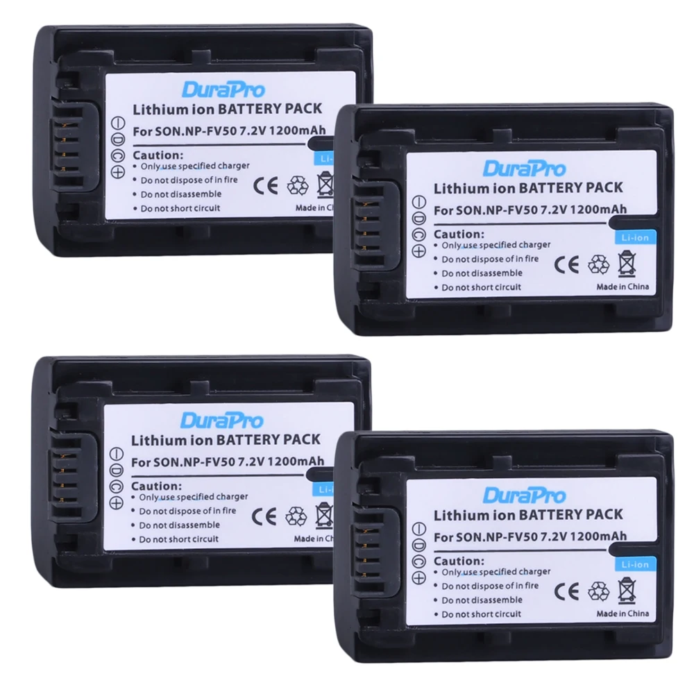 4 шт. x DuraPro NP-FV50 FV50 Аккумулятор AKKU для SONY HDR XR550E XR350E CX550E CX350E CX150E DCR SR68E SX83E SX63E SX43E CX230 |