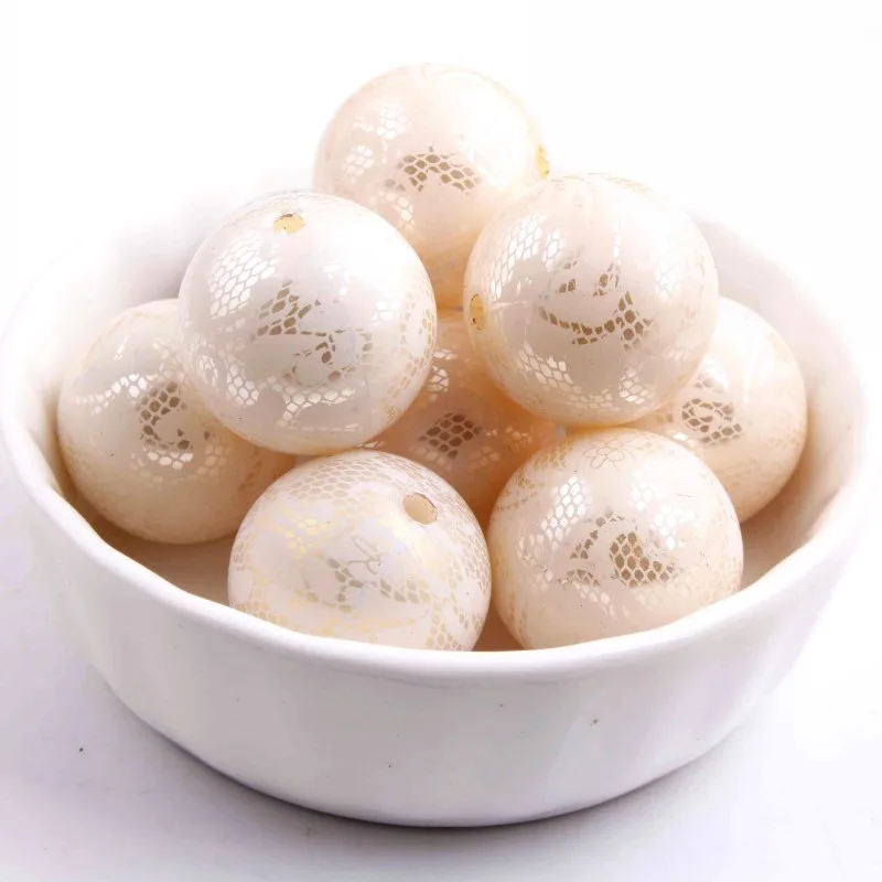 OYKZA 20mm Chunky Acrylic Imitation Pearl Print Lace Beads for Girls Beaded Necklace Jewelry 100pcs a lot | Украшения и