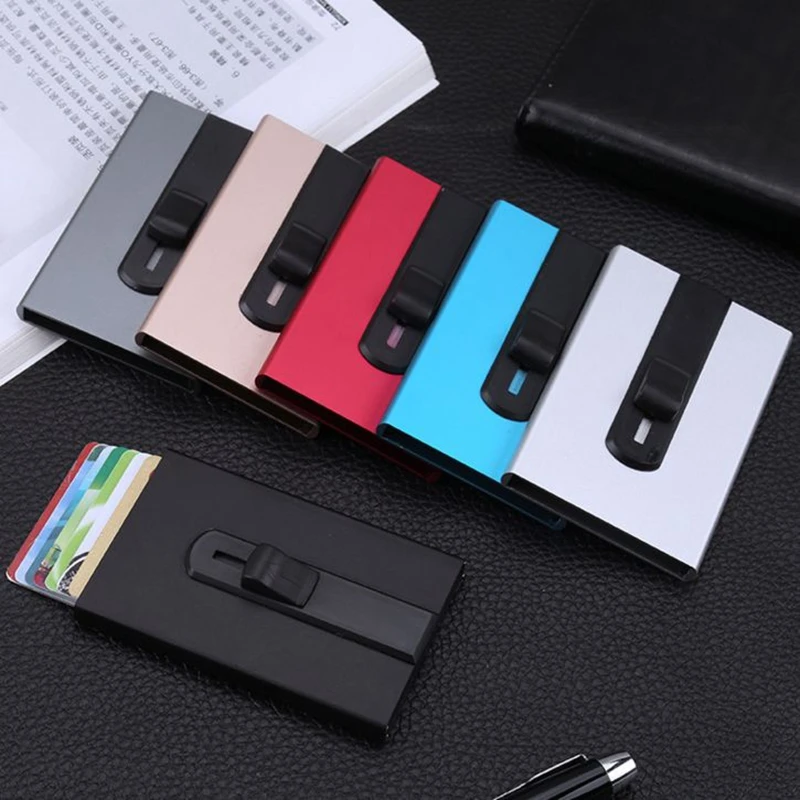Винтажный Тонкий RFID блокирующий держатель для карт s Mini ID Кредитная карта защитный чехол алюминиевый автоматический скользящий бизнес-держатель для карт